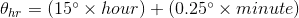 $\theta_{hr} = (15^\circ \times hour) + (0.25^\circ \times minute)$