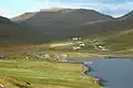 Øravík in May 2002. Hotel Øravík is located in the brown buildings in the center of the photo.