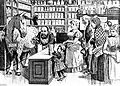 German caricature showing von Behring extracting the serum with a tap