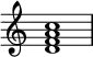 
{
\override Score.TimeSignature #'stencil = ##f
\relative c' { 
  \clef treble 
  \time 4/4
  <d f a c>1
} }
