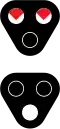 Lights at level crossing. Flashing reds: Stop. Flashing white (optional): Signals are operational.