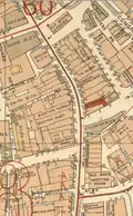 Map of Washington Street, showing several of the newspaper companies along Newspaper Row, 1896