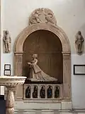 Giovanna d'Orlier de la Balme tomb monument. At the top is missing the emblem of the family that was destroyed by French troops during the Napoleonic occupation