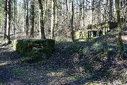 The ruins of the buildings.