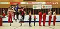 Victory ceremony in the team finals during the national anthem[9][10]
