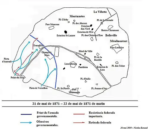 Troops of General Douay entered Paris through the Point-du-Jour rampart, which had been left undefended.
