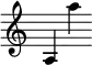 { \new Staff \with { \remove "Time_signature_engraver" } a4 a''4 }