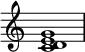  {
\override Score.TimeSignature #'stencil = ##f
\relative c' { 
  \clef treble \time 4/4
  <c d e g>1
} }
