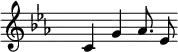 \relative
{ \set Score.tempoHideNote = ##t \tempo 4 = 120 \set Staff.midiInstrument = #"vibraphone"
\key c \minor
\time 4/4 \hide Staff.TimeSignature
c' g' as8. es8
}