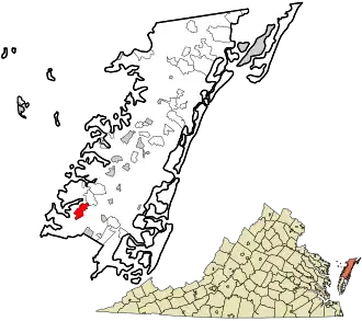 Location in Accomack County and the state of Virginia.