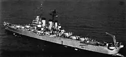 Aft view of Roanoke underway, circa in 1949