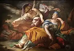 Hagar and Ismail in the Desert comforted by the Angel