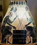 Achilles and Ajax playing the board game petteia, black-figure oinochoe, c. 530 BCE (Capitoline Museums, Rome)