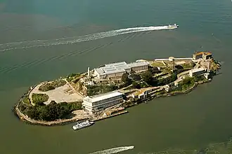 Alcatraz Island view from the west. Image shot from an altitude of approximately 1,800&nbsp;ft (549&nbsp;m).