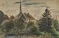 "Taubach with Church Tower“, 1945/46, chalk, watercolour and tempera