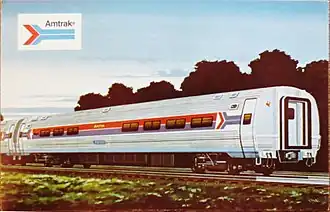 A postcard depiction of a silver tubular railcar