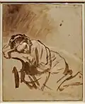A young woman sleeping (c. 1654). Shows Rembrandt's calligraphic-style draughtsmanship.[171][172]