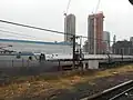 An Amtrak train passes by on the way to Penn Station as it leaves the Sunnyside Yard.