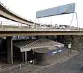 The station building, with the Kingston Bridge overhead