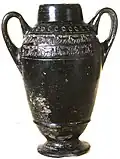 Bucchero amphora with reliefs of horses of "Sommavillana" production 6th century BC. C. tomb 32 Necropolis of Poggio Sommavilla.
