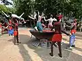 A scene of punishment with boiling, at a hell scenery in Wat Muang, Thailand