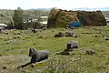 Cemetery featuring animal-shaped monuments