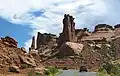 Three Gossips (centered) and Argon Tower (left) viewed from the north