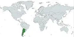 Map indicating locations of Argentina and Syria