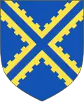 Azure a saltire embattled parted [voided] or (John Allen-Petrie)