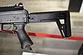 AK-12 (2020 model) featuring a redesigned lightweight polymer L-shaped shoulder stock and a polymer pistol grip and trigger guard unit