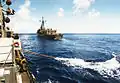 U.S. Navy astern refueling of a Cyclone-class patrol ship by an Oliver Hazard Perry-class frigate in 1998