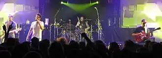 Audioslave performing at Montreux Jazz Festival in 2005. From left to right: Tim Commerford, Chris Cornell, Brad Wilk and Tom Morello