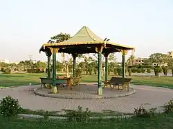 Benches and shed in the park