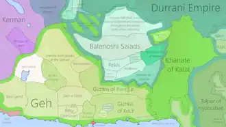 Gichki domains of Kech, Panjgur and Tump under the Khanate of Kalat in 1789