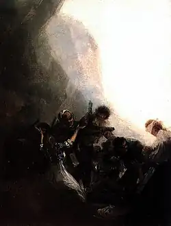 Two bandits shooting their prisoners.