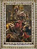 Ceiling painting of James I and the Tudor Crown, added to the Banqueting House in the 1630s