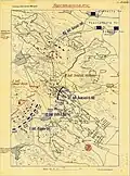 The situation at 8:00&nbsp;p.m. Red - the Austrian troops, Blue - the Hungarian troops.