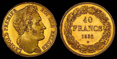 Leopold on a 40 franc coin in 1835