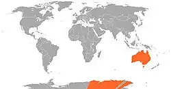 Map indicating locations of Belgium and Australia