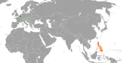 Map indicating locations of Belgium and Philippines