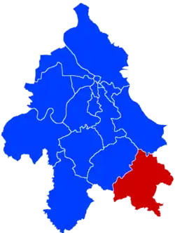 Location of Mladenovac within the city of Belgrade