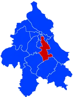 Location of Voždovac within the city of Belgrade