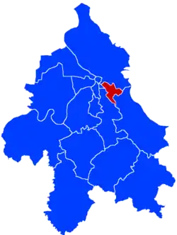 Location of Zvezdara within the city of Belgrade