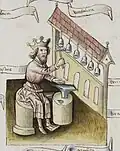 1461, Germany. Bell chimes hung from rack that resembles a church.
