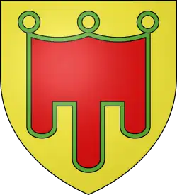 Red-and-green finger-shaped crest on gold background
