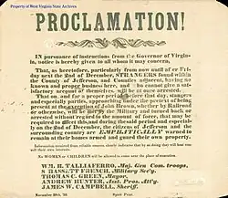 A warning to citizens of Jefferson County, Virginia, and vicinity to stay home and not attend John Brown's execution.