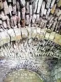 The roof of the sacristy, groin vaulted in two bays.