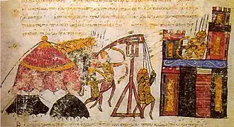 Sicilian-Byzantine depiction of a mangonel, 12th–13th century[70]