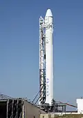 The Falcon 9/Dragon vertical at launch pad on 18 May 2012 in preparation for the launch.