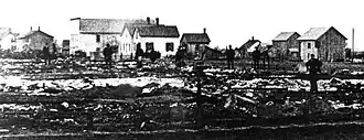 The smoldering debris of Cabery's business district.